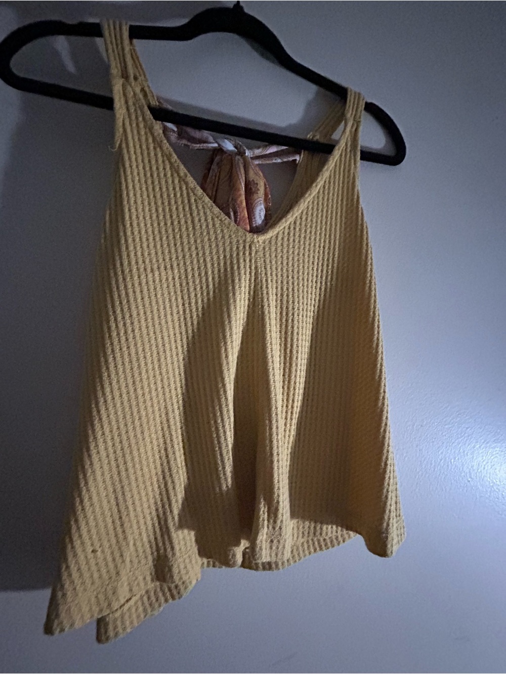 Ayla Mustard Yellow V-Neck Textured Tank with tie back detail